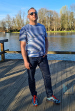 Load image into Gallery viewer, Striped TShirt Light Blue Short Sleeved Original Telnyashka Тельняшка (XL)
