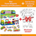 Load image into Gallery viewer, 34 Foam Fridge Magnets for Toddlers 3 years Vehicles and Professions Magnets
