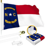 Load image into Gallery viewer, G128 Combo Pack: 6 Ft Tangle Free Spinning Flagpole (White) &amp; North Carolina Flag 3x5 Ft Embroidered 220GSM Spun Polyester, Brass Grommets (Flag Included) Aluminum Flag Pole
