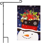 Load image into Gallery viewer, G128 Combo Pack: Garden Flag Stand Black 36 in x 16 in &amp; Garden Flag Winter Decoration Snowman with Festive Evergreen Top Hat 12x18 DoubleSided Blockout Fabric