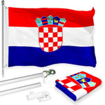 Load image into Gallery viewer, G128 Combo Pack: 6 Feet Tangle Free Spinning Flagpole (Silver) Croatia Croatian Flag 3x5 ft Printed 150D Brass Grommets (Flag Included) Aluminum Flag Pole