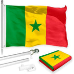 Load image into Gallery viewer, G128 Combo Pack: 6 Feet Tangle Free Spinning Flagpole (Silver) Senegal Senegalese Flag 3x5 ft Printed 150D Brass Grommets (Flag Included) Aluminum Flag Pole