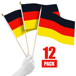 Load image into Gallery viewer, G128 12 Pack Handheld Germany German Stick Flags  12x18 In  Printed 150D Polyester, Country Flag, Solid Wooden Stick, Spear Gold Tip