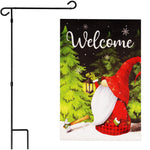Load image into Gallery viewer, G128 Combo Pack: Garden Flag Stand Black 36 in x 16 in &amp; Garden Flag Winter Decoration Welcome Festive Gnome with Lantern 12x18 DoubleSided Blockout Fabric
