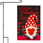 Load image into Gallery viewer, G128 Combo Pack: Garden Flag Stand Black 36 in x 16 in &amp; Garden Flag Happy Valentine's Day Decoration Gnome Holding Red Heart 12x18 Blockout Fabric
