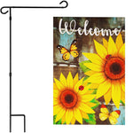 Load image into Gallery viewer, G128 Combo Pack: Garden Flag Stand Black 36 in x 16 in &amp; Garden Flag Summer Decoration Welcome Sunflowers and Butterflies 12x18 DoubleSided Blockout Fabric
