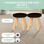Load image into Gallery viewer, Wooden Step Stool for Kids and Toddlers – Set of 2 – Black – Extendable Legs Kids Chair – Sensory Table Seat – Children&#39;s Round Sitting Furniture with Leveling Feet and Anti Slip Pads
