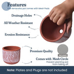 Load image into Gallery viewer, 4 Inch Terracotta Pot with White Leaf Pattern Boho Ceramic Planter Clay Pots for Indoor Plants Succulent Planter with Drainage Hole and Mesh Net Garden &amp; Home Decor