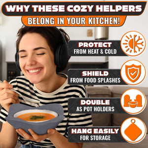 4 Pcs Microwave Bowl Holders for Hot Food – 7.5  Gray Microwave Bowl Cozy Holders for Safe & Easy Handling of Hot Bowls Saucers & Cups – Machine Washable Soft Textured Fabric for Hand Protection