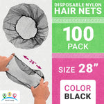 Load image into Gallery viewer, Black Disposable Hair Net 28 Inch 100 Pack Micro Nylon Bouffant Hair Nets. Bouffant Caps Disposable with Elastic Edge Stretchable Hairnets for Foodservice Industrial Use