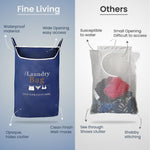 Load image into Gallery viewer, Fine Living Co. Large Hanging Laundry Hamper with Over Door Hooks &amp; Adhesive Durable Space Saving Laundry Bag with Zipper and Wide Open Top Hanging Dorm Laundry Hamper (Navy Blue with Print XL)