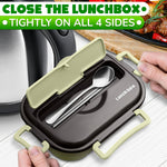 Load image into Gallery viewer, Stainless Steel Lunch Box for Hot Food – (48.5 oz) Stainless Steel Bento Box Adult with Phone Stand Spoon &amp; Chopstickss – 2 Compartment Hot Food Lunch Container with Durable Plastic &amp; Soft Rubber Lid