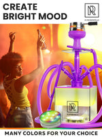 Load image into Gallery viewer, 4 Hose Hookah Set with Everything – Purple Hookah 4 Hose Complete Kit with LED Light, Remote, Silicone Hoses, Acrylic Base, and Tongs – Big Hookah Set with Accessories – Premium Sisha Hooka
