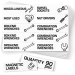Load image into Gallery viewer, 90 Pcs Magnetic Tool Box Labels 3.5x1 inch White Magnetic Toolbox Labels for Tool Box Drawers Strong Magnet Toolbox Organizer Chest Pre Printed &amp; Blanked Emblems for Organization Toolbox Emblems