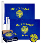 Load image into Gallery viewer, Oregon OR State Flag 3x5 Ft 2Pack Doublesided Embroidered Polyester By G128