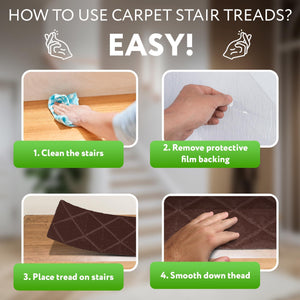 Carpet Stair Treads for Wooden Steps Indoor 8x30 inch Pack of 15 Adhesive Treads