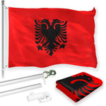 Load image into Gallery viewer, G128 Combo Pack: 6 Feet Tangle Free Spinning Flagpole (Silver) Albania Flag 3x5 ft Printed 150D Brass Grommets (Flag Included) Aluminum Flag Pole