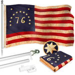 Load image into Gallery viewer, G128 Combo Pack: 6 Ft Tangle Free Aluminum Spinning Flagpole (Silver) &amp; Bennington 76 TeaStained Flag 3x5 Ft, ToughWeave Pro Series Embroidered 420D Polyester  Pole with Flag Included