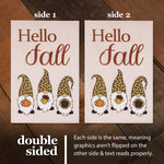 Load image into Gallery viewer, G128 Combo Pack: Garden Flag Stand Black 36 in x 16 in &amp; Garden Flag Hello Fall Decoration Three Gnomes with Pumpkin Acorn Sunflower 12x18 DoubleSided Burlap Fabric