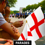 Load image into Gallery viewer, G128 12 Pack Handheld England English Stick Flags  12x18 In  Printed 150D Polyester, Country Flag, Solid Wooden Stick, Spear Gold Tip