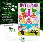 Load image into Gallery viewer, G128 Combo Pack: Garden Flag Stand Black 36 in x 16 in &amp; Garden Flag Happy Easter Decoration Rabbit Gnome in Truck 12x18 DoubleSided Blockout Fabric