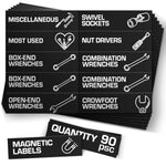 Load image into Gallery viewer, 90 Pcs Magnetic Tool Box Labels 35x1 inch Magnetic Toolbox Labels for Tool Box Dwawers Strong Magnet Toolbox Organizer Chest Black Pre Printed &amp; Blanked Emblems for Organization