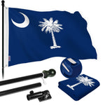 Load image into Gallery viewer, G128 Combo Pack: 5 Ft Tangle Free Spinning Flagpole (Black) &amp; South Carolina Flag 2.5x4 Ft Embroidered 220GSM Spun Polyester, Brass Grommets (Flag Included) Aluminum Flag Pole