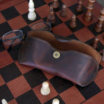 Load image into Gallery viewer, Brown Genuine Leather Eyeglasses &amp; Sunglasses Case with Magnetic Snap Closure
