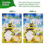 Load image into Gallery viewer, G128 Combo Pack: Garden Flag Stand Black 36 in x 16 in &amp; Garden Flag Spring Decoration Welcome Bee Gnome with Honey 12x18 DoubleSided Blockout Fabric