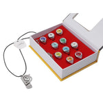 Load image into Gallery viewer, Naruto Akatsuki Rings Set 10pcs With Necklace And Chain Cosplay Itachi Gift Box