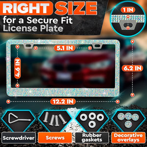 2 Pack Bling License Plate Frames for Women Sparkling Rhinestone License Plate Frame 12.16x6.18 inch with Screws Caps for Easy Installation Cute Bling Car Accessories for Women