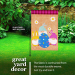 Load image into Gallery viewer, G128 Garden Flag Three Gnomes with Large Easter Egg 12x18 Burlap Fabric