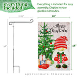 Load image into Gallery viewer, G128 Combo Pack: Garden Flag Stand Black 36 in x 16 in &amp; Garden Flag Merry Christmas Decoration Santa Gnome with Present 12x18 Double Sided Blockout Fabric