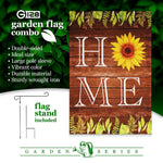 Load image into Gallery viewer, G128 Combo Pack: Garden Flag Stand Black 36 in x 16 in &amp; Garden Flag Everyday Decoration Home Sunflower on Rustic Wood 12x18 DoubleSided Blockout Fabric