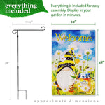 Load image into Gallery viewer, G128 Combo Pack: Garden Flag Stand Black 36 in x 16 in &amp; Garden Flag Spring Decoration Welcome Bee Gnome with Honey 12x18 DoubleSided Blockout Fabric