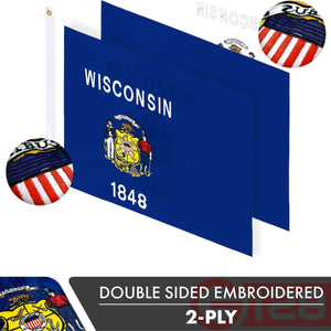 Wisconsin WI State Flag 3x5 Ft 5Pack Doublesided Embroidered Polyester By G128