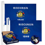 Load image into Gallery viewer, Wisconsin WI State Flag 3x5 Ft 2Pack Doublesided Embroidered Polyester By G128

