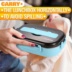 Load image into Gallery viewer, 48.5 Oz Stainless Steel Bento Box Adult with Phone Stand – Reusable Stainless Steel Lunch Box for Hot Food with Durable Plastic &amp; Soft Rubber Cover – Insulated Lunch Containers with Spoon &amp; Chopsticks
