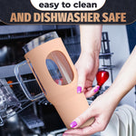 Load image into Gallery viewer, 46 Oz Glass Tumbler with Straw and Lid   Peach Glass Water Bottle with Natural Bamboo Lid 2 Slim and Boba Straws Silicone Sleeve Dishwasher Safe Car Holder Friendly Ergonomic Grip Easy Visibility
