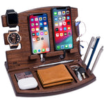 Load image into Gallery viewer, Wood Phone Docking Station Natural Ash Phone Key Holder Wallet Watch Stand Gift
