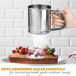 Load image into Gallery viewer, 5 Cup Flour Sifter for Baking – Large Capacity Flour Sifter Stainless Steel (5.1  x 5.1 ) with Double Mesh – One Hand Operation Designed for Quick &amp; Easy Sifting
