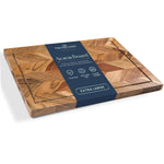 Load image into Gallery viewer, The Fine Living Co. Large Cutting Board Acacia Wood Meat Chopping Board Butcher Block with Juice Groove Chevron Chequered Style 1 Thick &amp; Food grade Serving Board 16 x12

