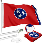 Load image into Gallery viewer, G128 Combo Pack: 6 Ft Tangle Free Spinning Flagpole (Silver) &amp; Tennessee Flag 3x5 Ft Embroidered 220GSM Spun Polyester, Brass Grommets (Flag Included) Aluminum Flag Pole