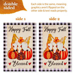 Load image into Gallery viewer, G128 Combo Pack: Garden Flag Stand Black 36 in x 16 in &amp; Garden Flag Fall Decoration Happy Fall Blessed Two Gnomes Sitting on Pumpkins 12x18 DoubleSided Blockout Fabric