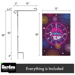 Load image into Gallery viewer, G128 Combo Pack: Garden Flag Stand Black 36x16 Inch &amp; Garden Flag Happy New Year Midnight Clock 12x18 Inch