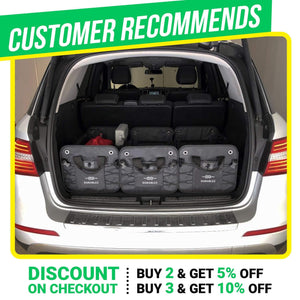 Trunk Organizer with Covering Net Attachable Non Slip Pads and Stainless Hooks Black