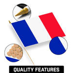 Load image into Gallery viewer, G128 24 Pack Handheld France French Stick Flags  12x18 In  Printed 150D Polyester, Country Flag, Solid Wooden Stick, Spear Gold Tip