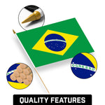 Load image into Gallery viewer, G128 30 Pack Handheld Brazil Brazilian Stick Flags  12x18 In  Printed 150D Polyester, Country Flag, Solid Wooden Stick, Spear Gold Tip