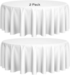 2 Pack 108 inch Round Premium White Tablecloths for Wedding Restaurant Polyester