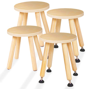Wooden Step Stool for Kids and Toddlers – Set of 4 – Natural – Extendable Legs Kids Chair – Sensory Table Seat – Children's Round Sitting Furniture with Leveling Feet and Anti Slip Pads